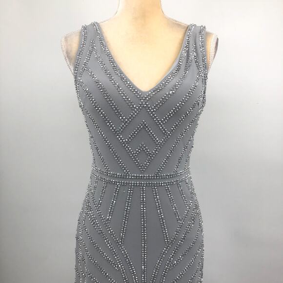 AQUA FORMAL Women's Embellished Column Gown Size 8 Silver Sleeveless NWT FLAW - Picture 6 of 16